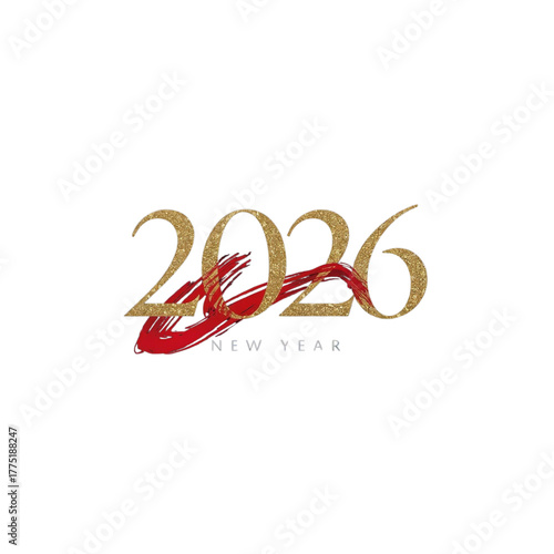 Elegant Oriental Abstract 2026 New Year Logo in Gold and Red Brush Style