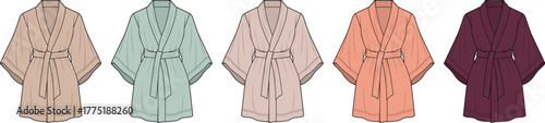 A colorful collection of kimono-style robes, showcasing diverse hues and a chic, comfortable design