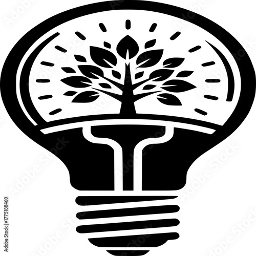 Green Ideas: A conceptual depiction of a light bulb, cleverly incorporating a tree within its design, symbolizing eco-friendly innovation and sustainable concepts.