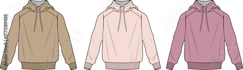 Three colored hoodies Apparel design mockup for designers and brands