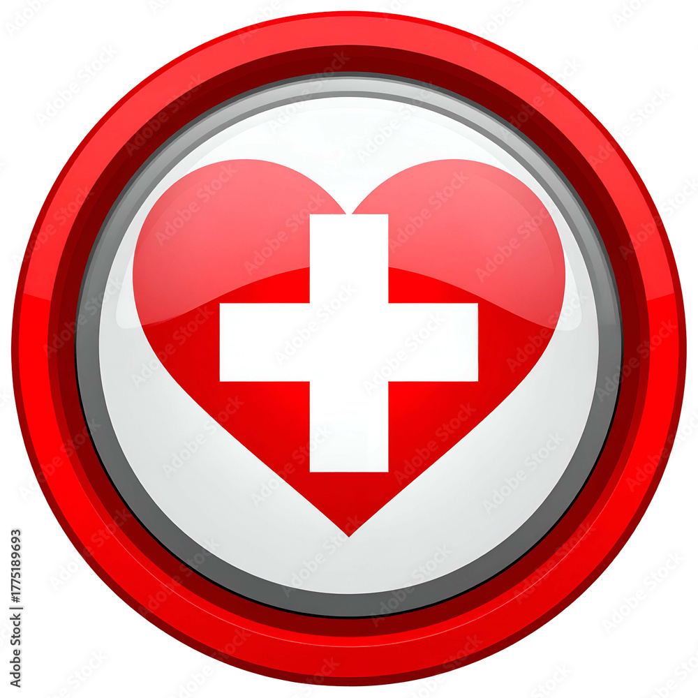 Obraz premium Red and white heart with a white cross inside a red circular border, on black