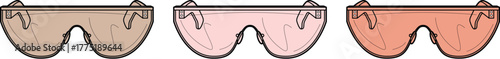 Illustrated collection of protective safety goggles with tinted lenses in shades of beige, pink, and copper for industrial or personal use