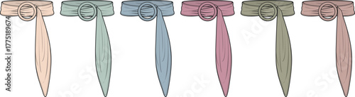 A chic collection of soft fabric belts in various pastel shades, each adorned with an elegant buckle, perfect for versatile fashion accessories