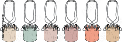 Colorful Hanging Tote Bags with Metal Hardware, Vector Illustration