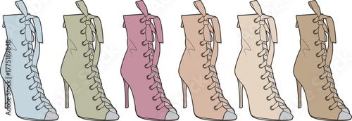 Stylish high-heeled lace-up ankle boots in soft pastel colors, showcasing versatile women's footwear for modern fashion and diverse outfit coordination