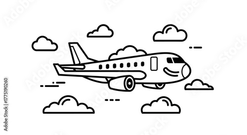 Cartoon Aeroplane amidst Fluffy Clouds: A cheerful flight vector art illustration for kids