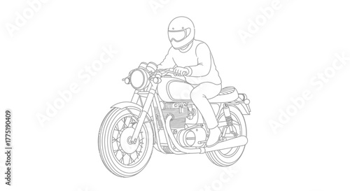Vintage motorcycle sketch with rider evoking freedom and nostalgia, classic design representation