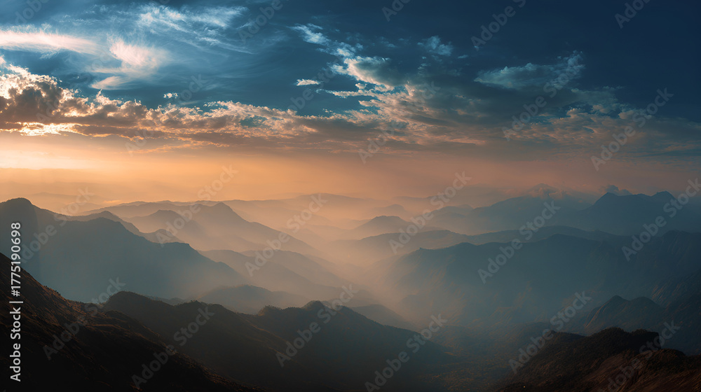 Fototapeta premium AI Digital Art: Misty and Cloudy Peaks