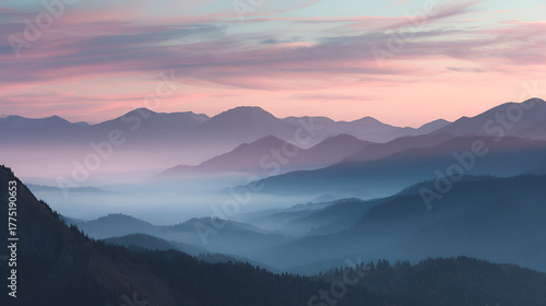 AI Digital Art: Misty and Cloudy Peaks