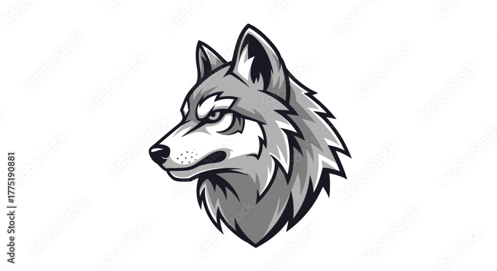 Naklejka premium Fierce wolf mascot logo design with sharp yellow eyes and gray fur, perfect for sports teams or gaming brands seeking a powerful, dynamic symbol.