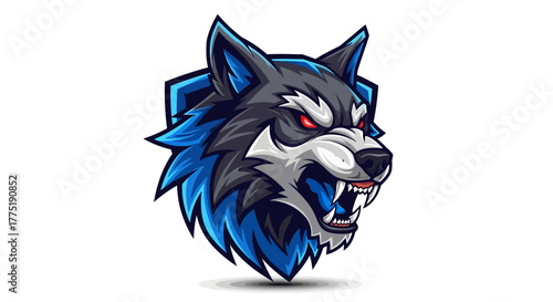Fierce wolf mascot logo design, powerful and aggressive, perfect for esports teams and gaming brands seeking a competitive edge.