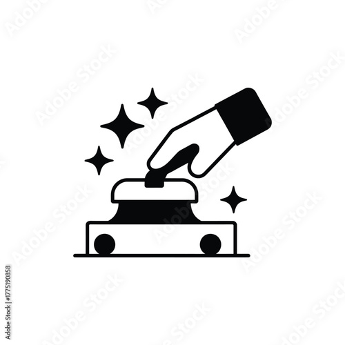 Hand pressing a button with sparkling stars