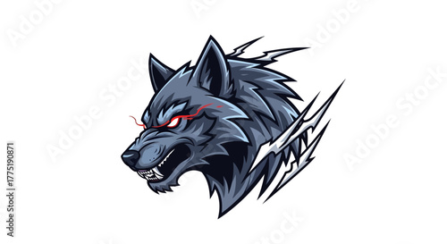 Fierce wolf head with glowing red eyes and sharp teeth, symbolizing power, aggression, and a wild spirit ready for action