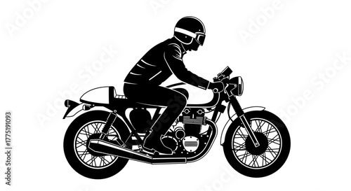 Silhouette illustration of a classic motorcycle rider on white background vector image