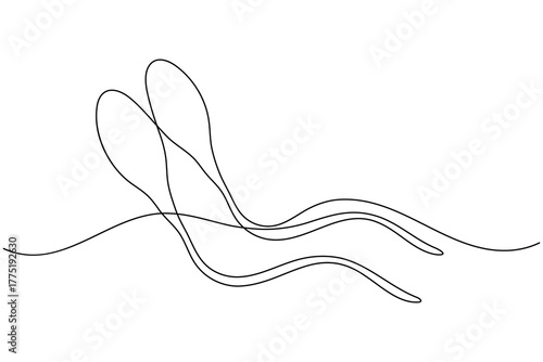 Human sperm icon continuous one line drawing on white background minimalist reproductive cell outline vector illustration