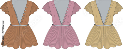 Collection of stylish women's short-sleeved rompers in three distinct earth-toned colors, perfect for casual wear