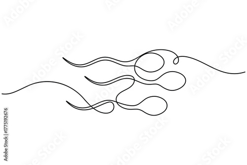 Human sperm icon continuous one line drawing on white background minimalist reproductive cell outline vector illustration