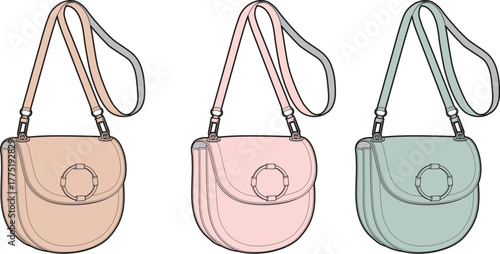 Colorful Vector Illustrations of Elegant Crossbody Bags in Various Pastel Shades for Fashion Concepts