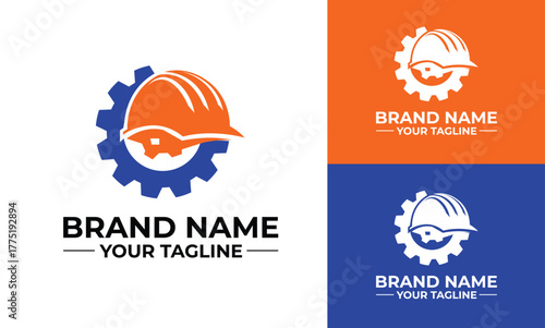 Construction logo, construction company logo, industrial gear logo design template