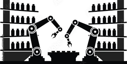 Industrial robotic arms automation, factory production line, manufacturing robots, automated assembly, robotic machinery, technology, industrial automation, futuristic manufacturing process
