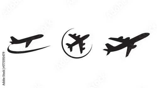 Set of airplane icons simple flat vector design elements isolated on white background for travel and transportation concepts