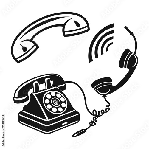 Vintage telephone set with handset and headset