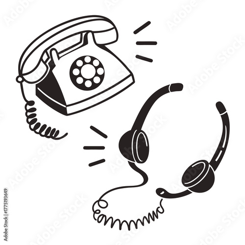 Vintage telephone and headset set