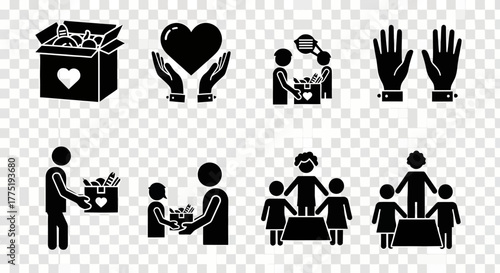 Charity and Generosity Icons Vector Set for Donation, Care, and Community Support