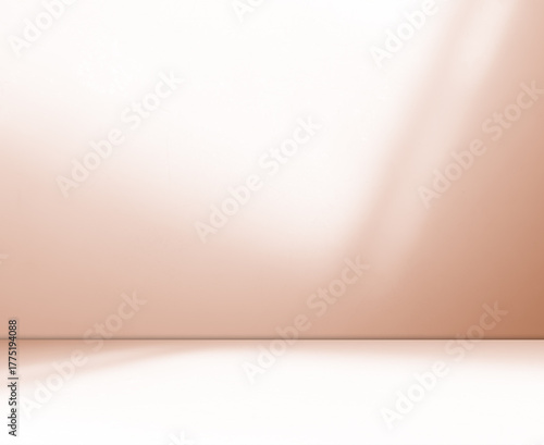 Begie background wall floor with shadow flower gradient peach color backdrop, minimal podium stage loft for presentation product, empty mockup stand interior