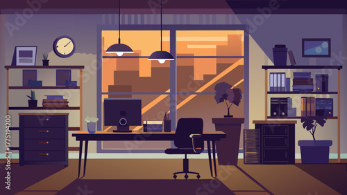 Office interior with desk and window