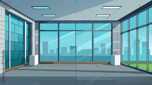 Empty office room with city view cartoon