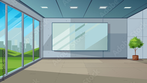 Empty office room with panoramic window