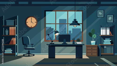 Modern office interior at the night