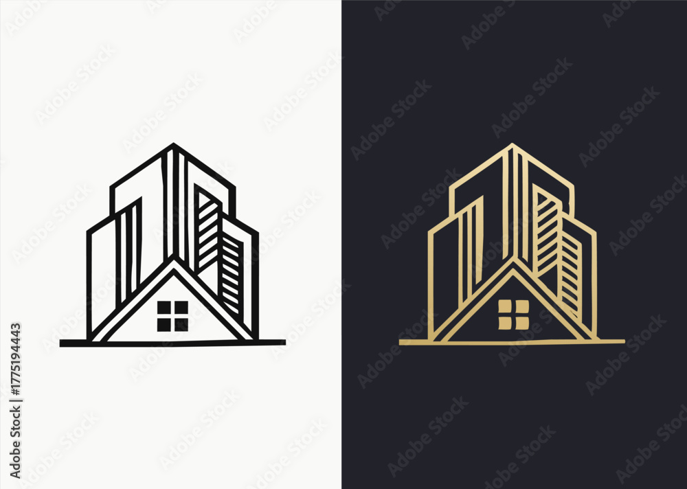 Fototapeta premium Building logo design in black and gold 