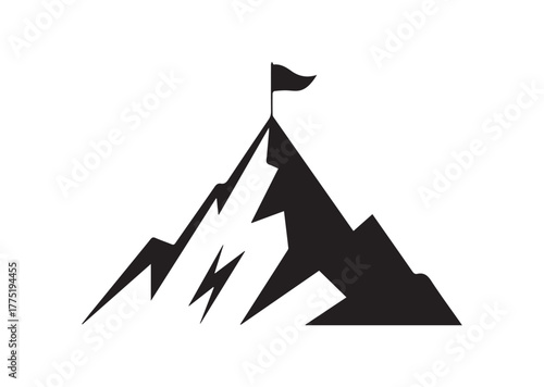 Mountain Peak With Flag Icon, Mountain Peak With Flag Black Vector