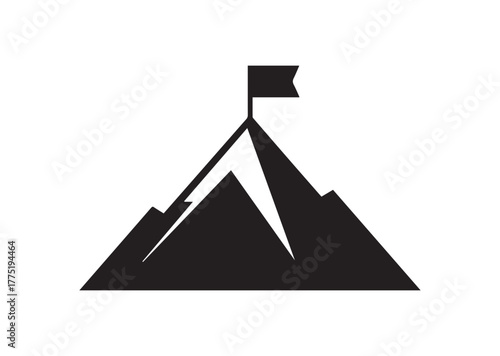 Mountain Peak With Flag Icon, Mountain Peak With Flag Black Vector