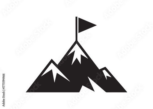 Mountain Peak With Flag Icon, Mountain Peak With Flag Black Vector