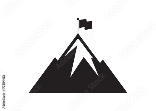 Mountain Peak With Flag Icon, Mountain Peak With Flag Black Vector