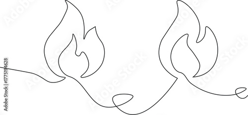 Continuous one line drawing fire art  illustration on white background
