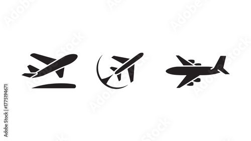 Set of airplane icons simple flat vector design elements for travel and transportation isolated on white background