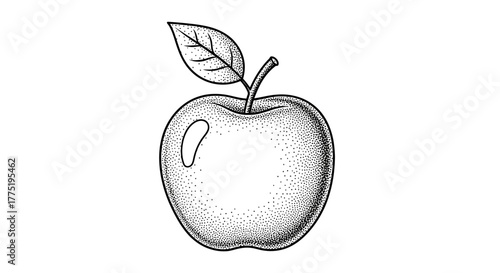 An intriguing rendering of an apple using stippling technique on a white canvas background