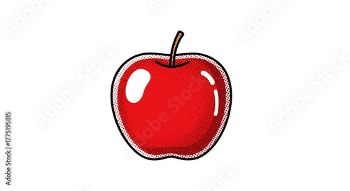 Retro style illustration of a vibrant red apple with detailed halftone shading texture effect