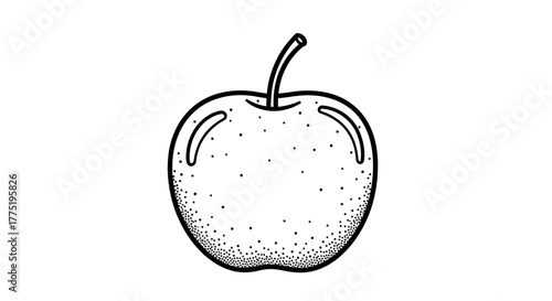 Intricate black and white stippled apple illustration for creative projects offering simplicity