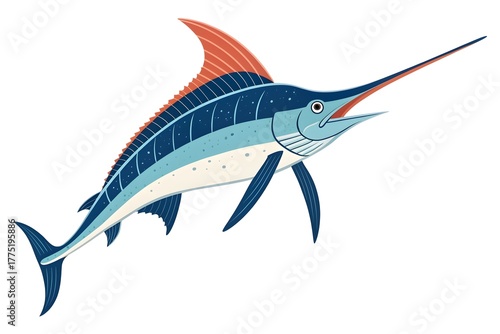 Illustrated Sailfish with Vibrant Colors and Streamlined Design