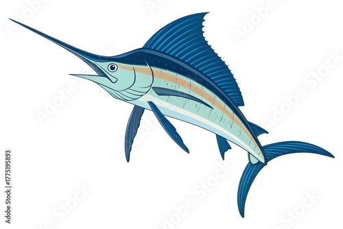 Illustrated Sailfish with Vibrant Colors and Streamlined Design