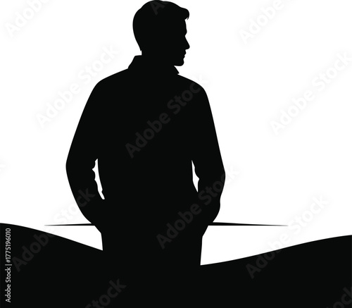 Man standing looking away silhouette isolated on white background