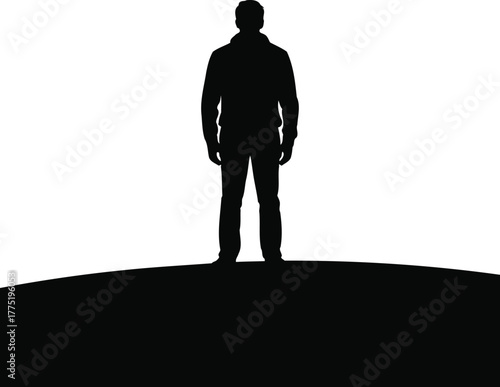 Man standing on a hill silhouette isolated on white background