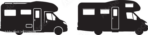 Two recreational vehicle motorhome camper van silhouette