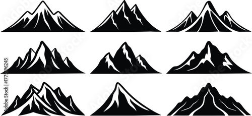 Nine mountain range black and white art

