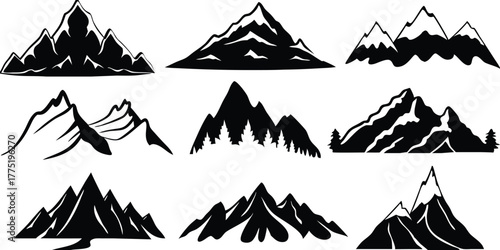 Collection of mountain range silhouettes
